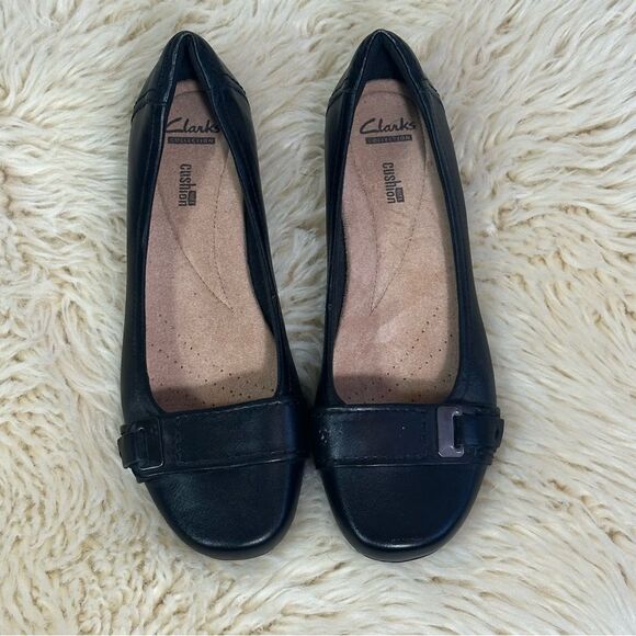 Clarks Shoes - Clarks Women's Black Leather Loafers with Buckle